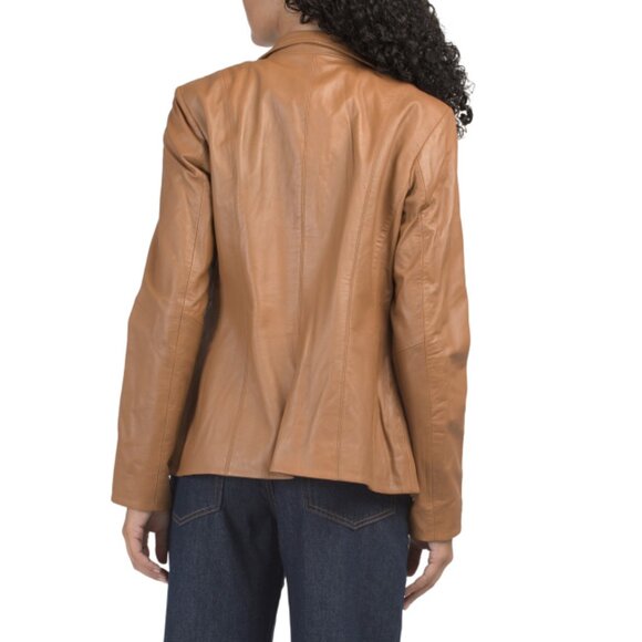 COLE HAAN Hazelnut Lambskin Leather Zip Front Jacket - Picture 2 of 2